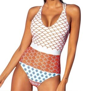 Cupshe Women's Geo Print Scoop Neck One Piece Swimsuit Medium